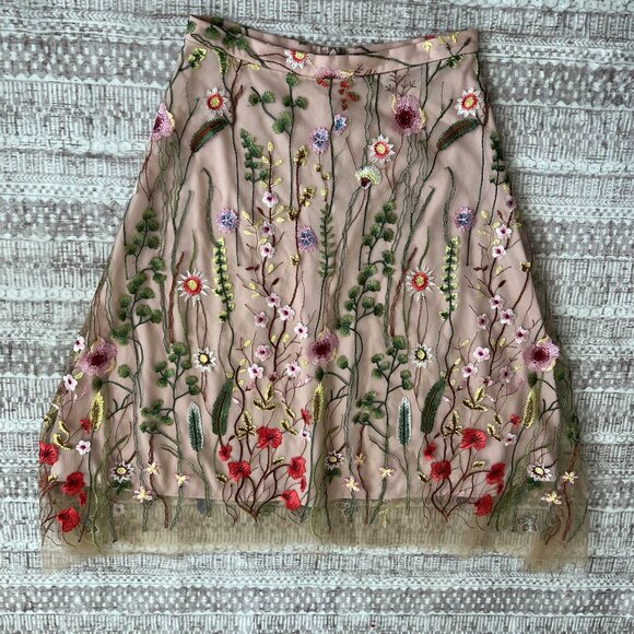 Eva Franco Floral Embroidered La Fayette Skirt Waverly Garden sz 6 Anthropologie - Picture 3 of 5